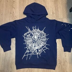 Sp5der Worldwide Navy Blue Arachnophobia Hoodie Size Small